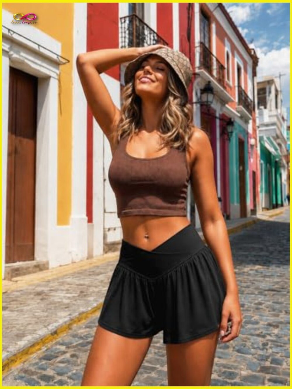 Athletic Running Shorts with Pockets Crossover Butterfly Flowy Skorts 2-in-1 - Picture 3 of 7